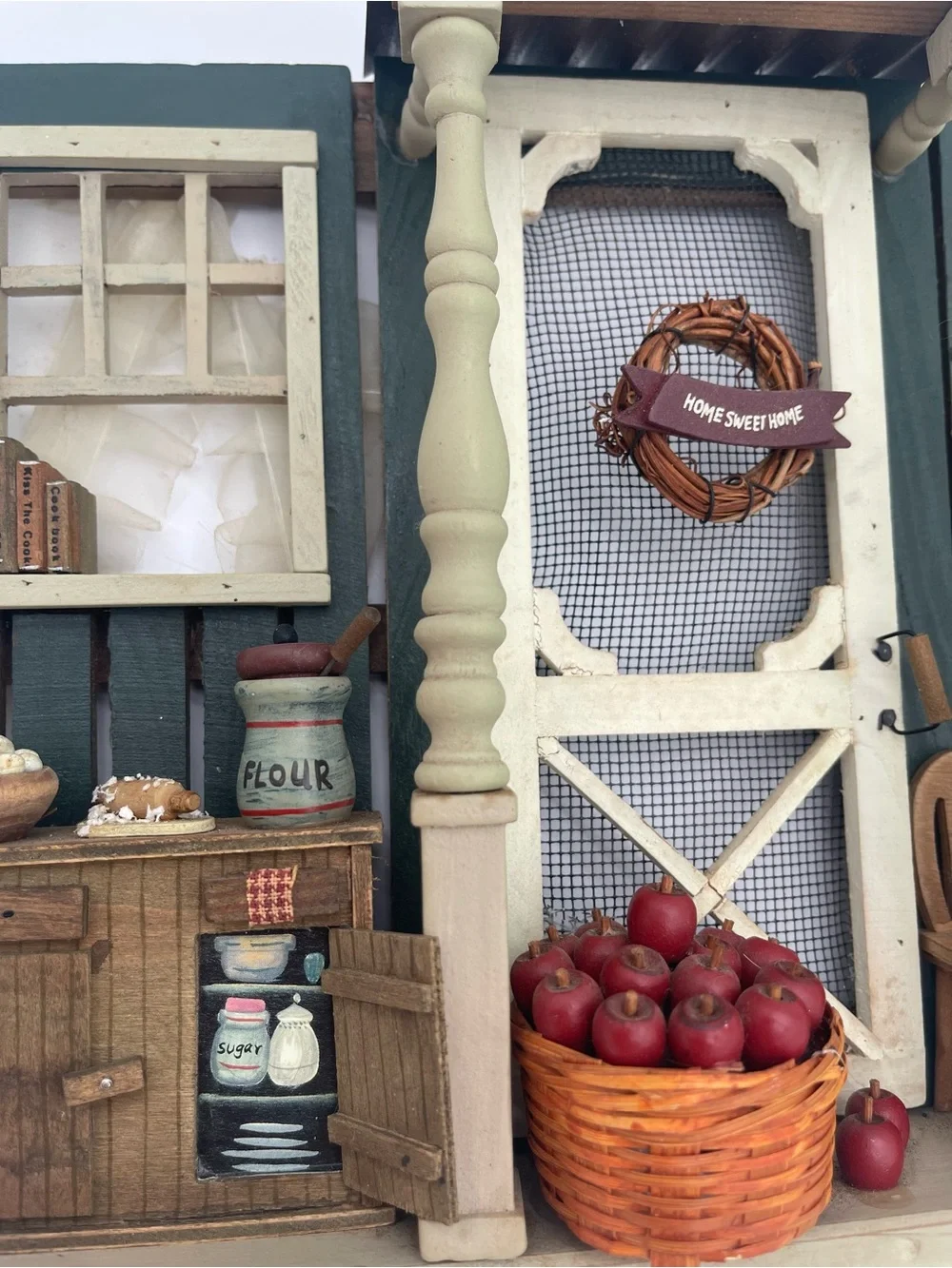 Country Cottagecore Apple Stand Miniature Room Box Diorama Wall Key Holder Vtg